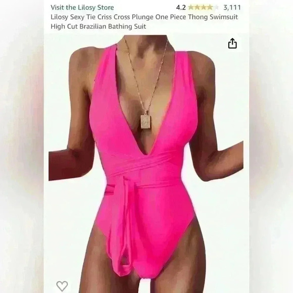 Lilosy Sexy Tie Criss Cross Plunge One Piece Thong Swimsuit High Cut Brazilian L - Picture 1 of 10